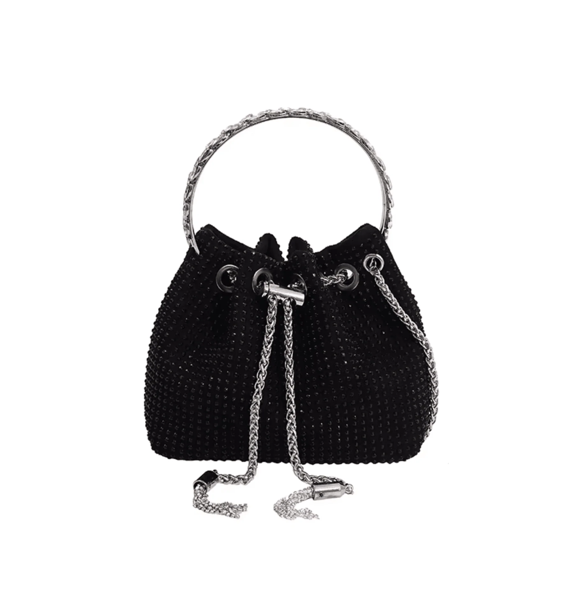 Durable Black Clear Crystal Studded Crossbody Hand Bag Optimized