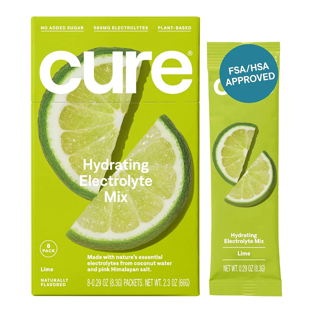 Stylish Cure Hydration Plant Based Electrolyte Vegan Drink Mix Powder Lime Flavor 8Ea Durable