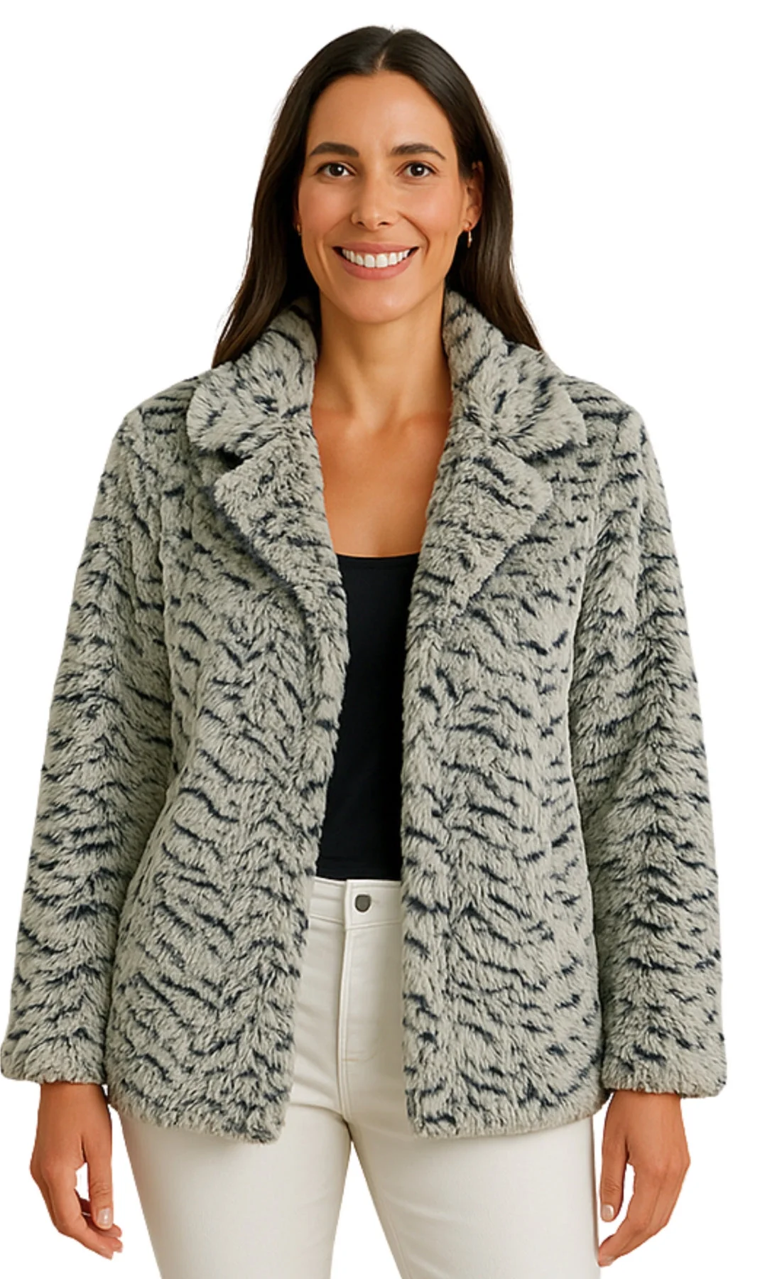 Detailed Women's One Button Faux Fur Lined Swing Jacket Professional