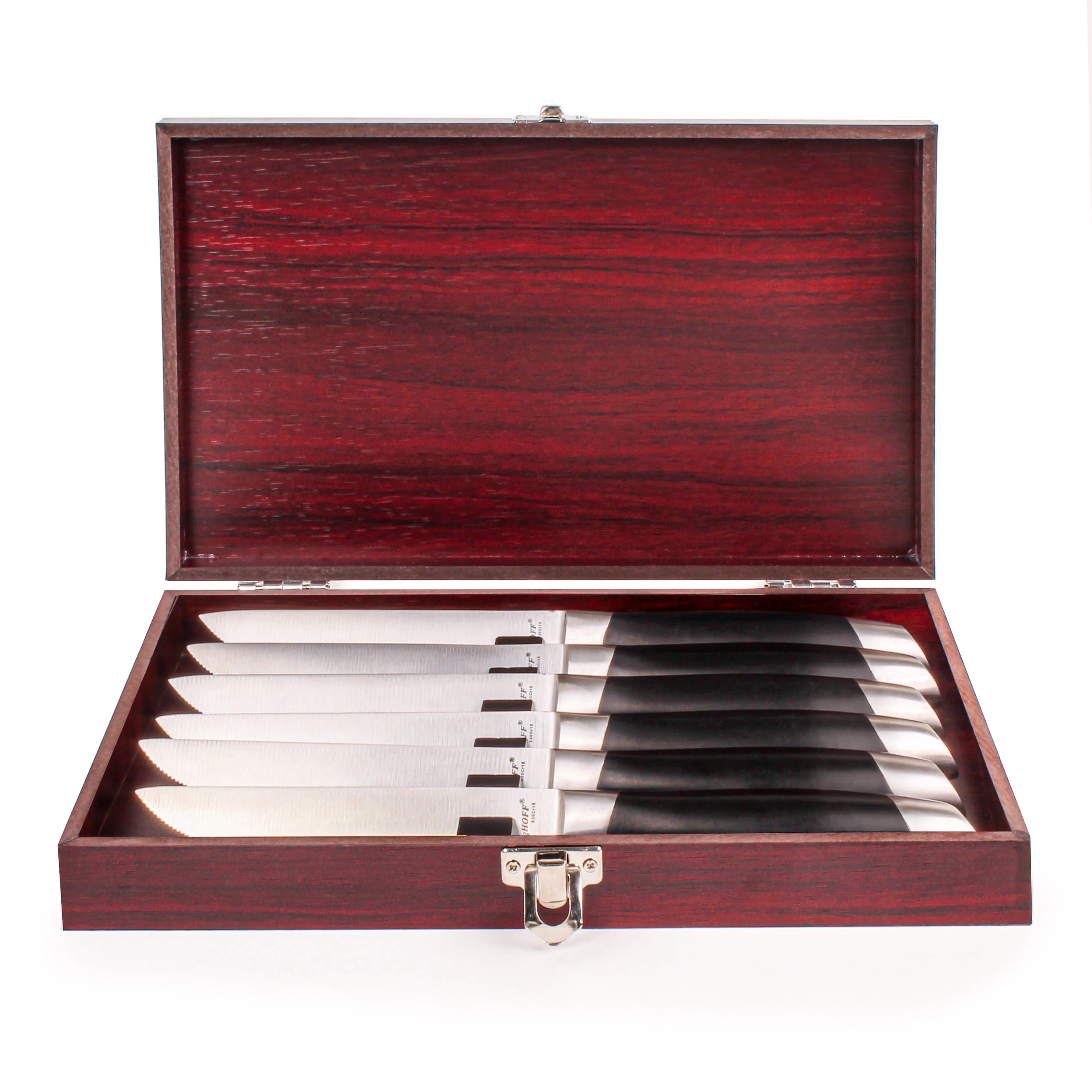 Enhanced BergHOFF Geminis 7pc Stainless Steel Steak Knives with Wood Case 4.75 Artisan