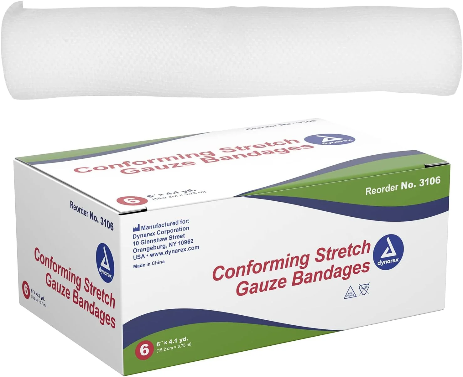 Detailed Dynarex Conform Stretch Gauze Bandages Non Sterile 6 in x 4.1 yds for Wound Care and Compression Support 6Ea Long-Lasting