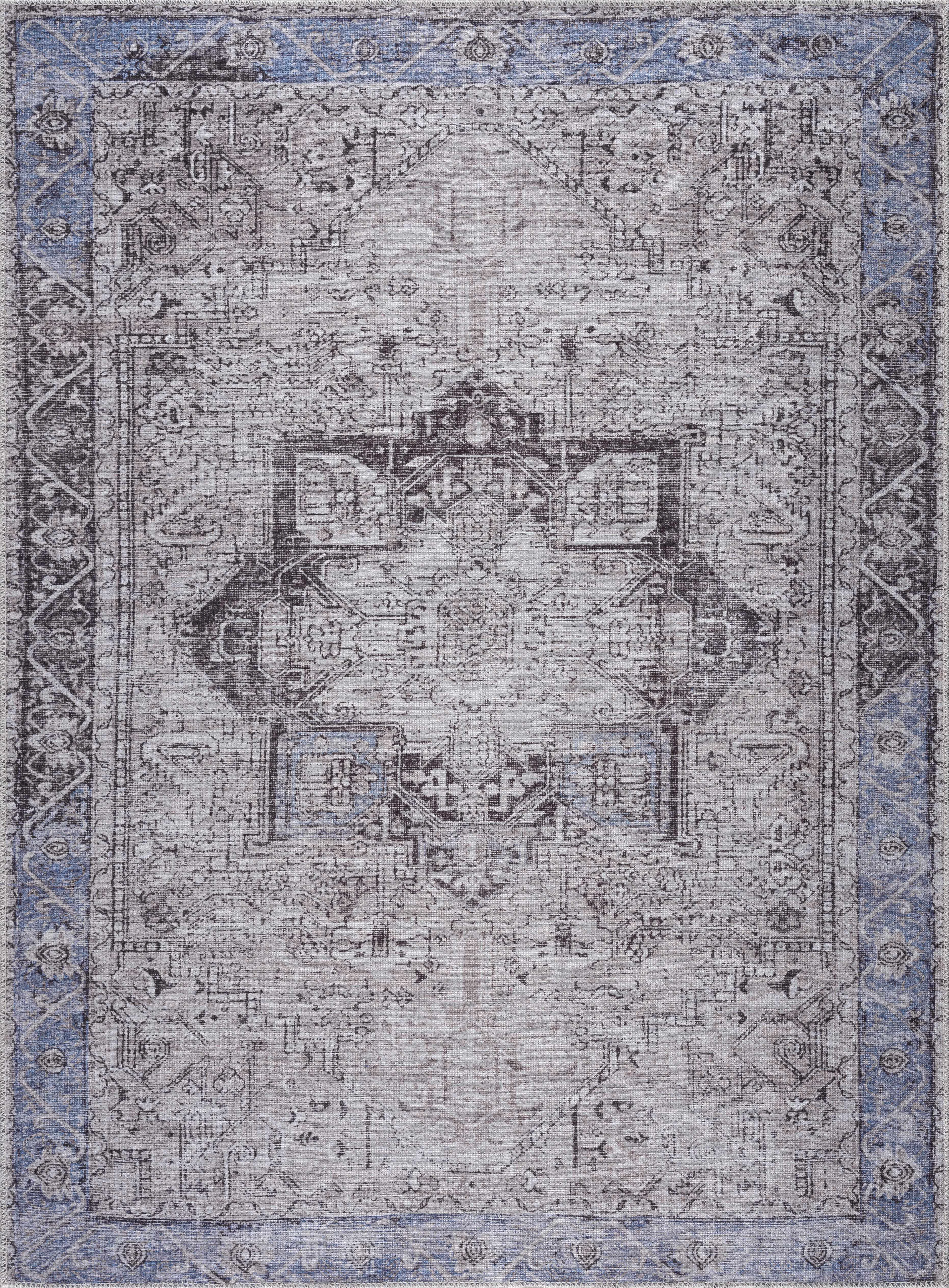 Durable Rosman Blue Beige - Promo Washable Area Rug - Enhanced