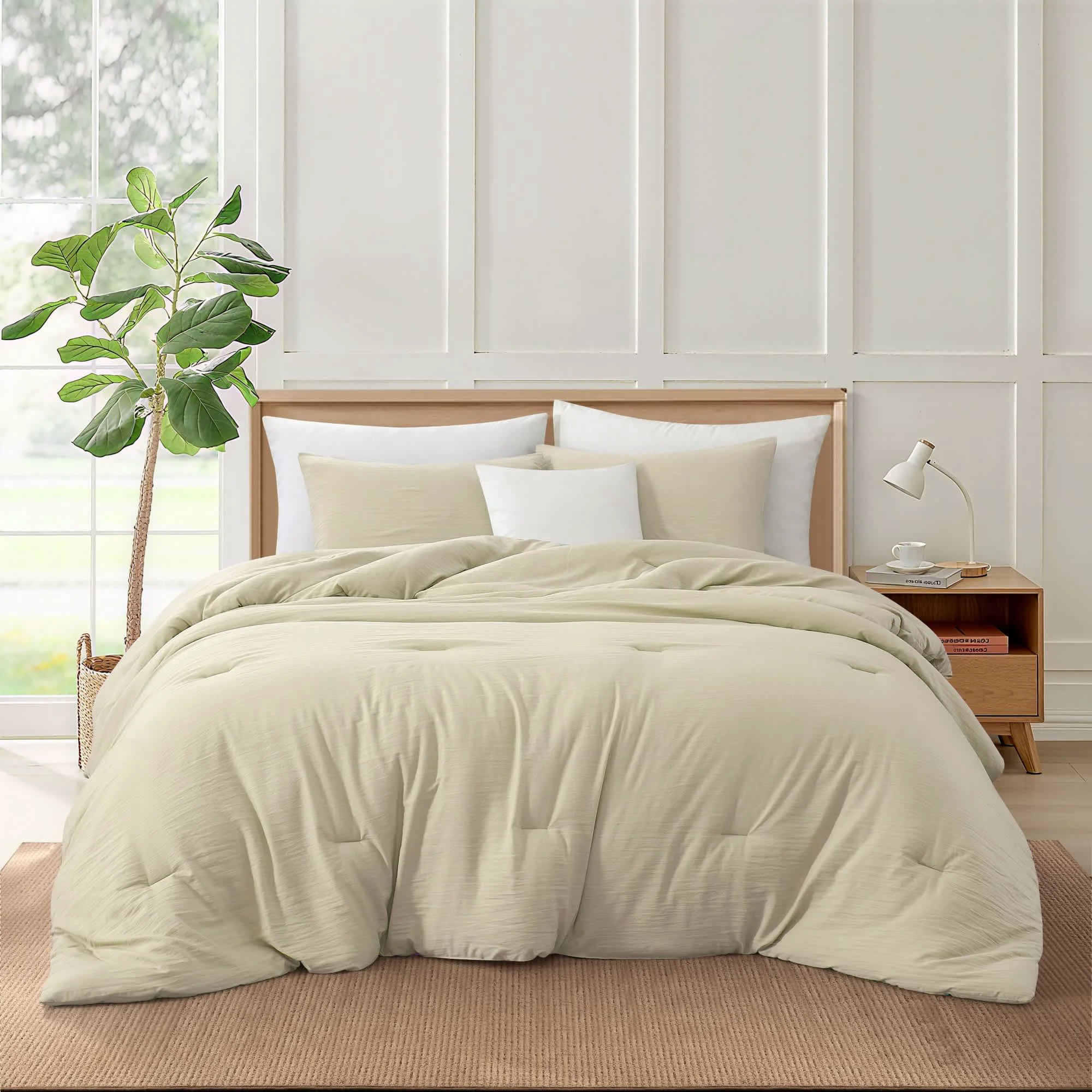 Innovative Nanshing Ivory Comforter Set King 3 Piece Ultra Soft Prewashed Bedding Cotton-Like Fluffy Solid Comforter Warm Down Bedding Set All season Matching Pillow Shams Genuine