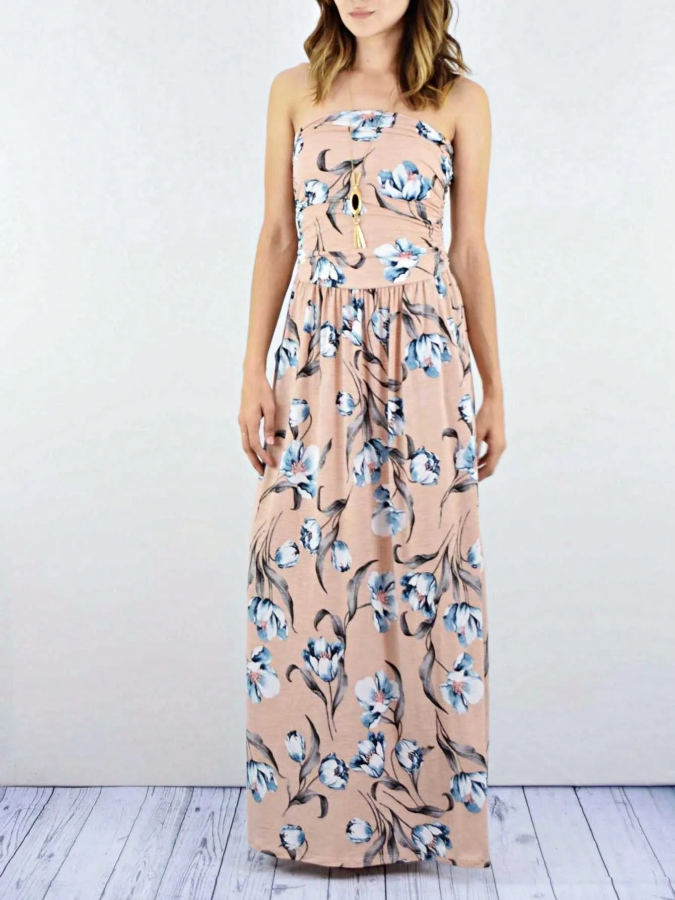 Casual Tiered Tropical Sleeveless Leaves Floral Maxi Long Woven Dress Enhanced