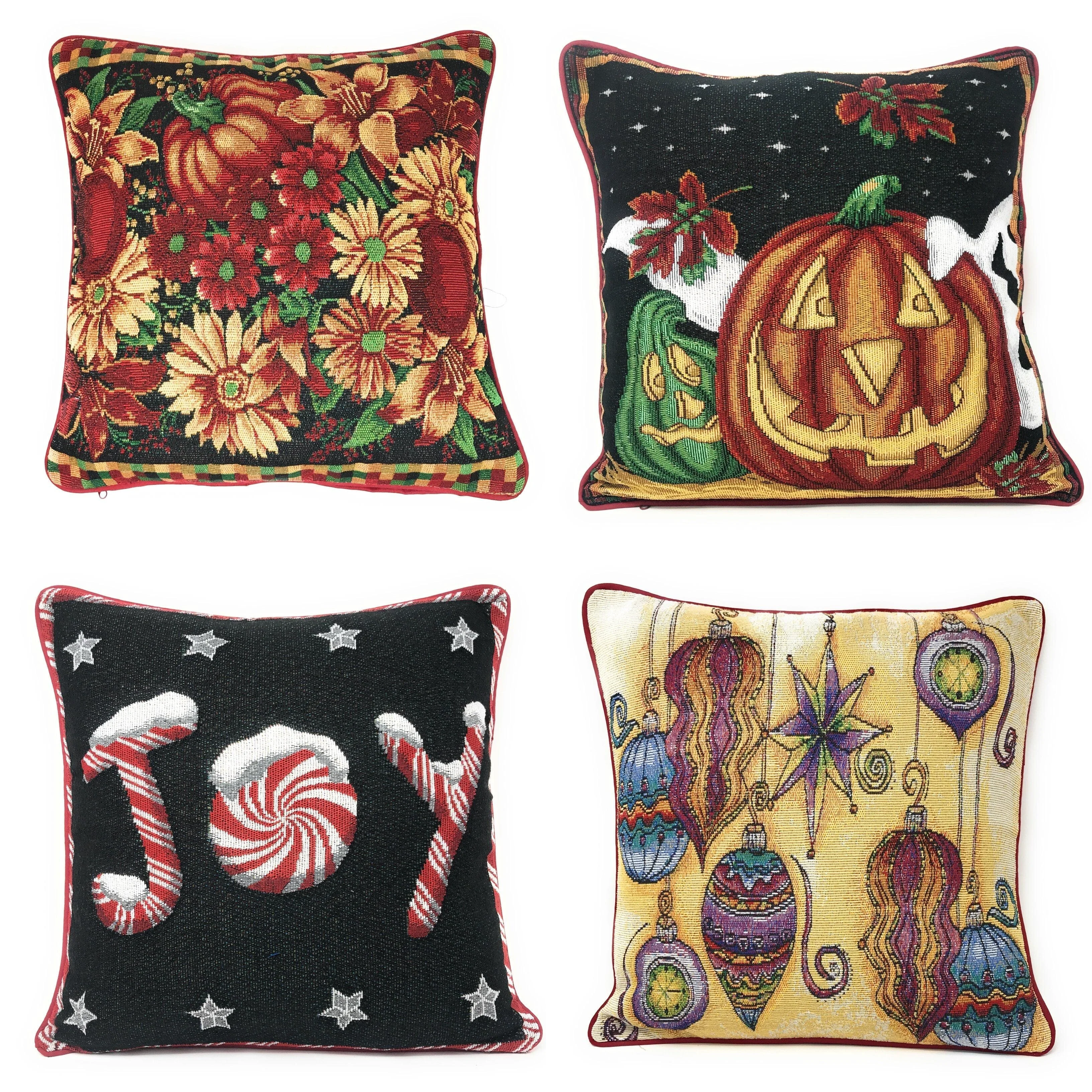 Premium Material DaDa Bedding Set of 4 Pieces - Autumn Harvest Halloween Christmas Ornaments Holiday Tapestry Throw Pillow Covers Bundle Pack - 16 x 16 Powerful