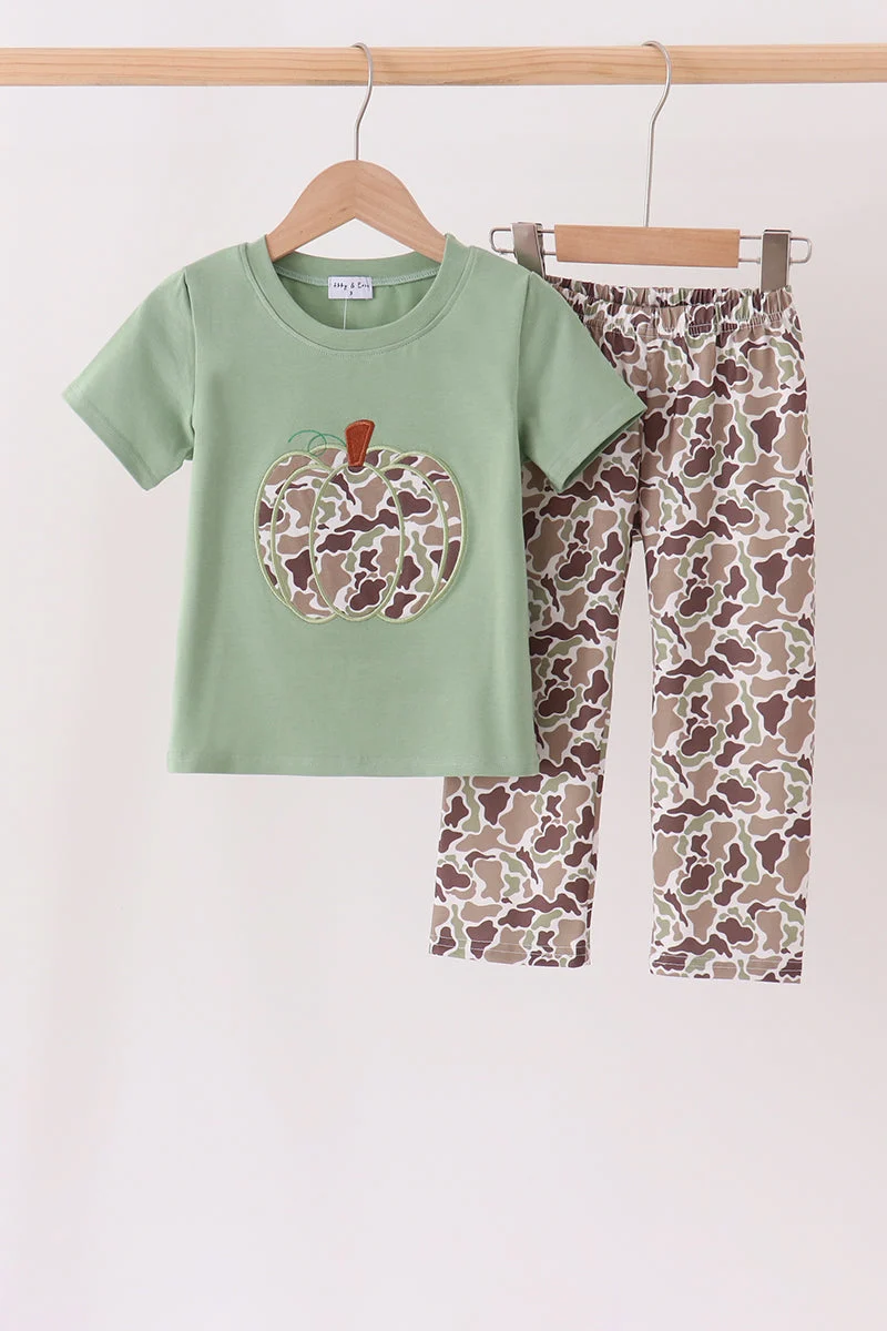 Crafted Camo Pumpkin Applique Pants Set First-Class