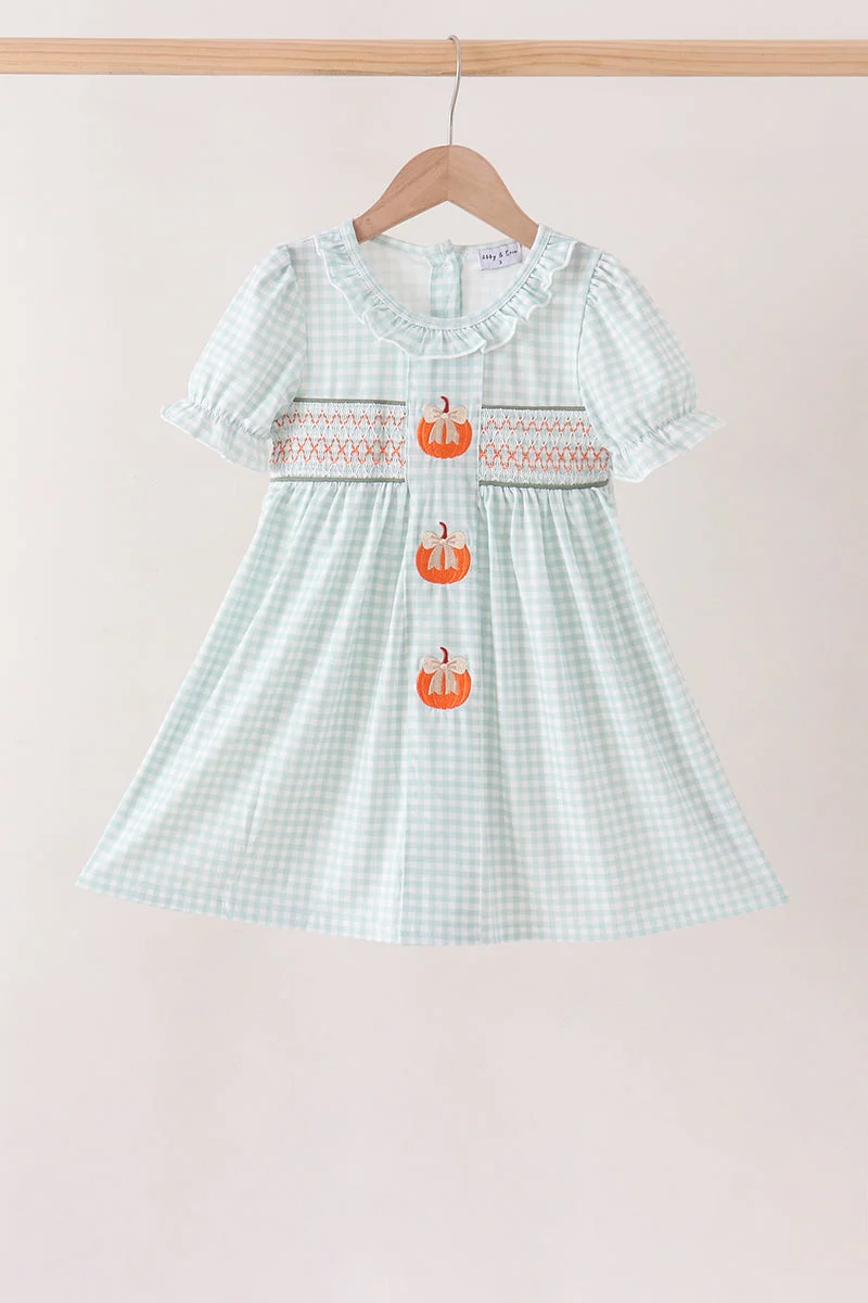 Advanced Sage Pumpkin Smocked Gingham Dress Reliable