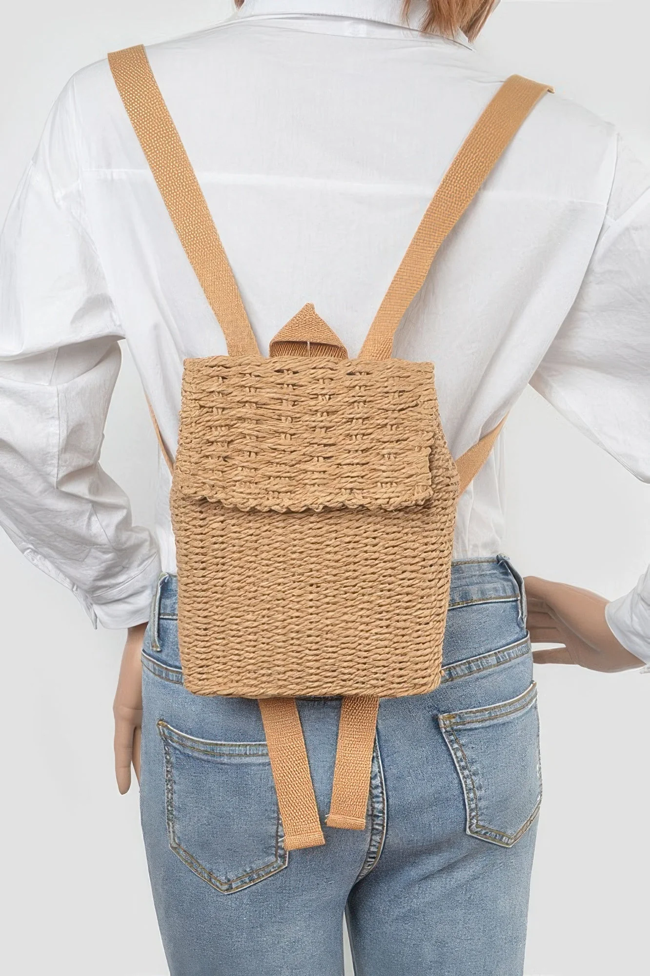 Solid Woven Cotton Mini Backpack Breathable