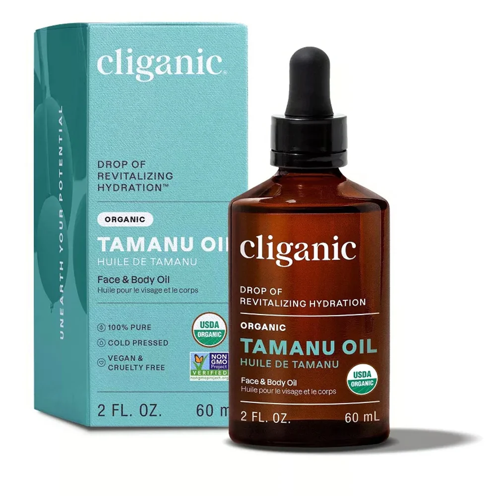 Artisan Cliganic Organic Tamanu Face and Body Oil Reducing Appearance of Wrinkles Generates Healthy and Clear Looking Skin 2Oz 60ml Green
