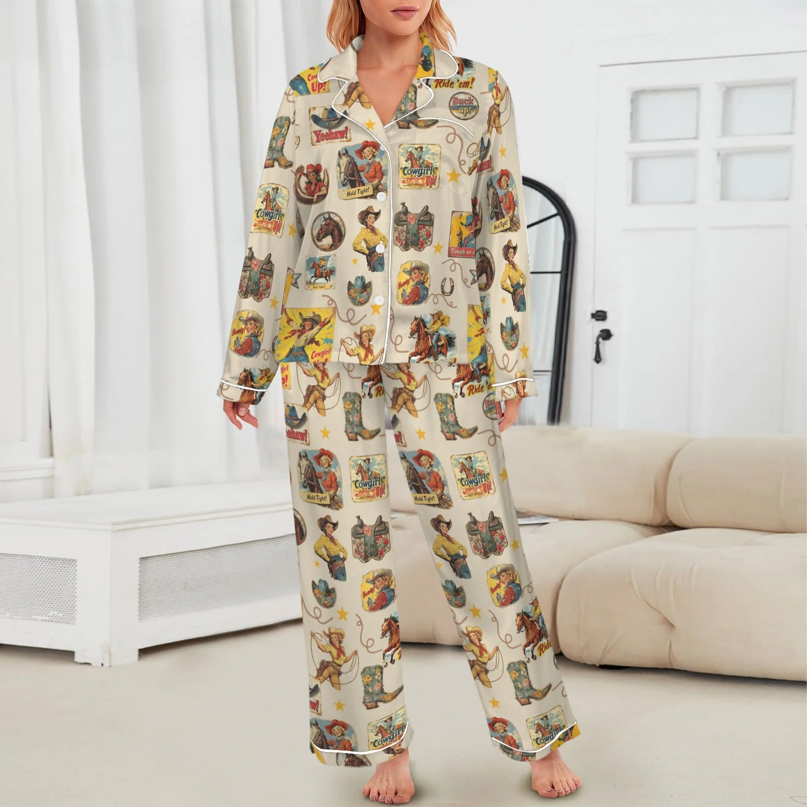 Innovative Baha Ranch Vintage Cowgirl Collage Western Rodeo Pajamas Breathable