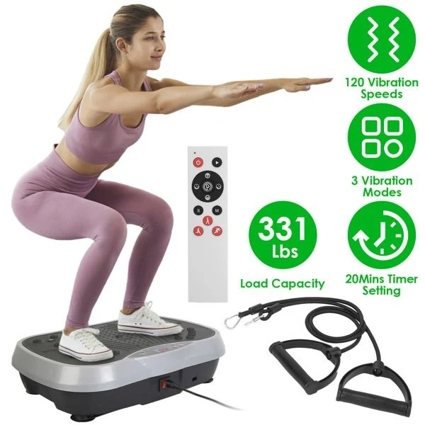 Fine Vibration Exercise Machine With Resistant Bands Remote Control Whole Body Vibration Platform Workout Equipment Home Fitness Training Equipment For Weight Loss Fat Burner Minimalist