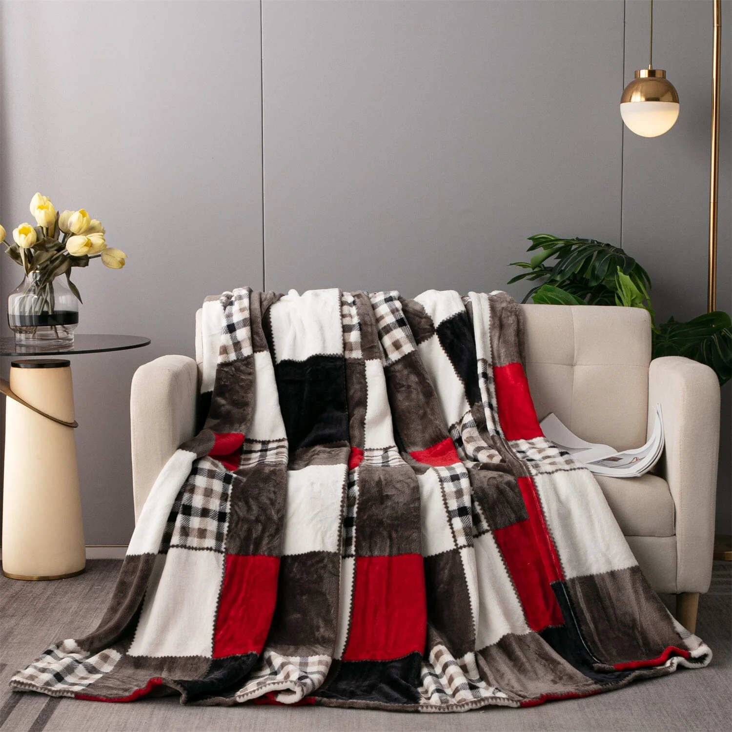 World-Class Tache Brown Red Sunset Maple Farmhouse Plaid Patchwork Throw Blanket 4025 Powerful