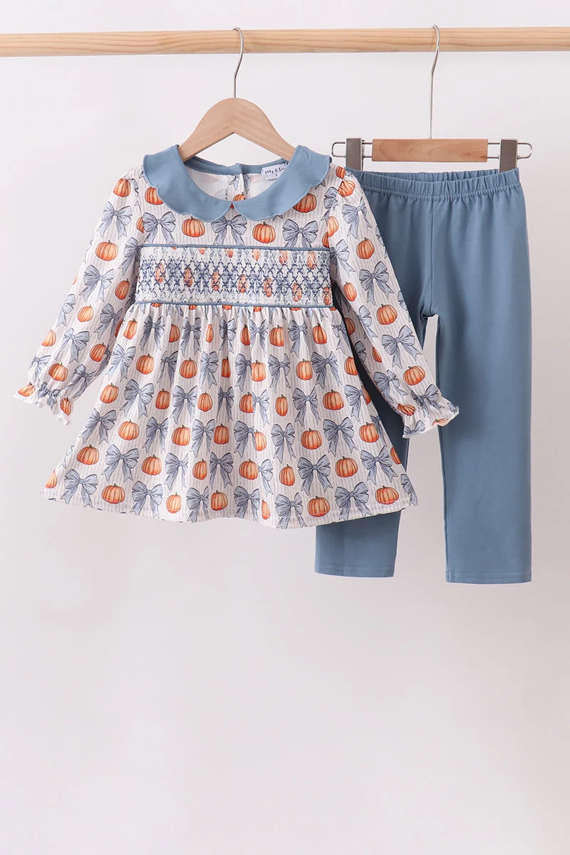 Comfortable Blue Pumpkin Smocked Pants Set Genuine
