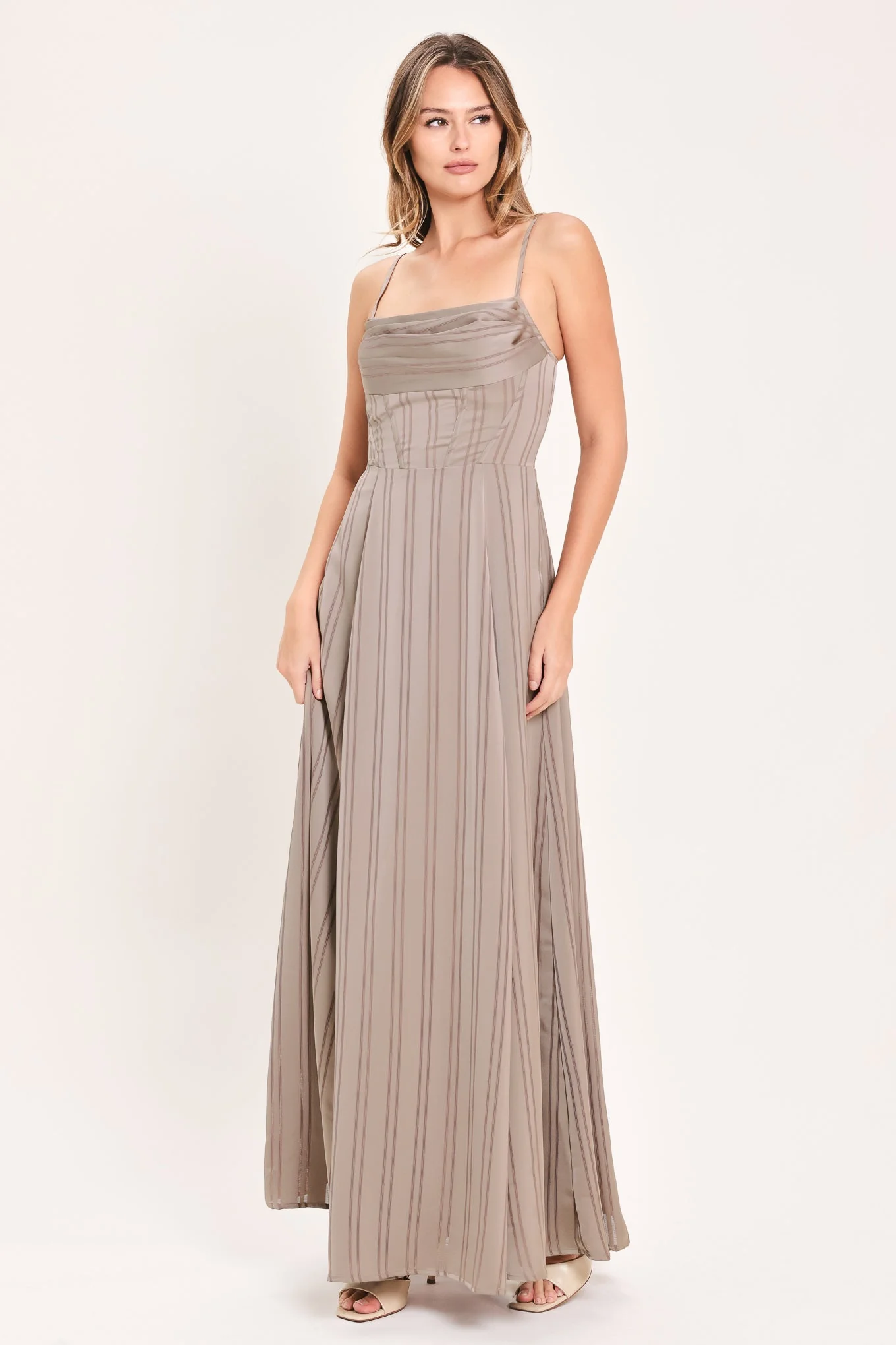 Unique Misted Silk Daybreak Woven Shadow Stripe Maxi Dress Exceptional