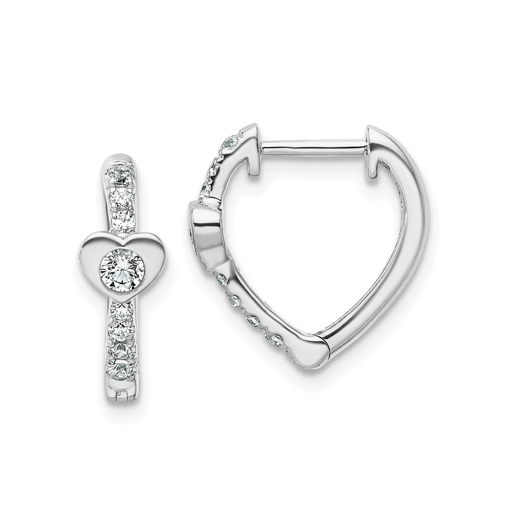 Advanced 14K White Gold Lab Diamond Heart Hinged Hoop Earrings High-End